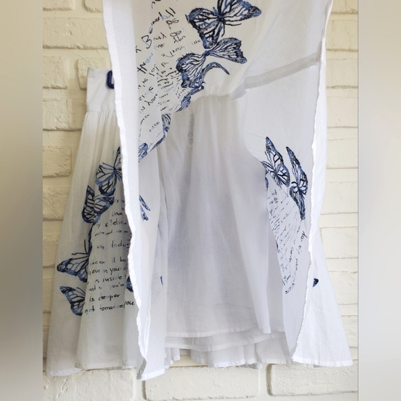NWT Desigual Embroidered Butterfly Swing Flouncy Flowy Skirt White Blue Size S - Picture 14 of 16